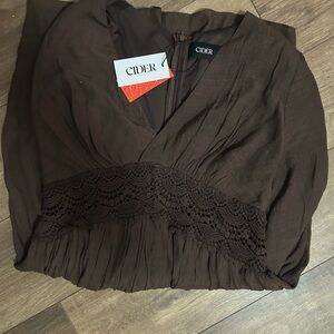 Cider Chocolate Brown Lace Accent Blouse